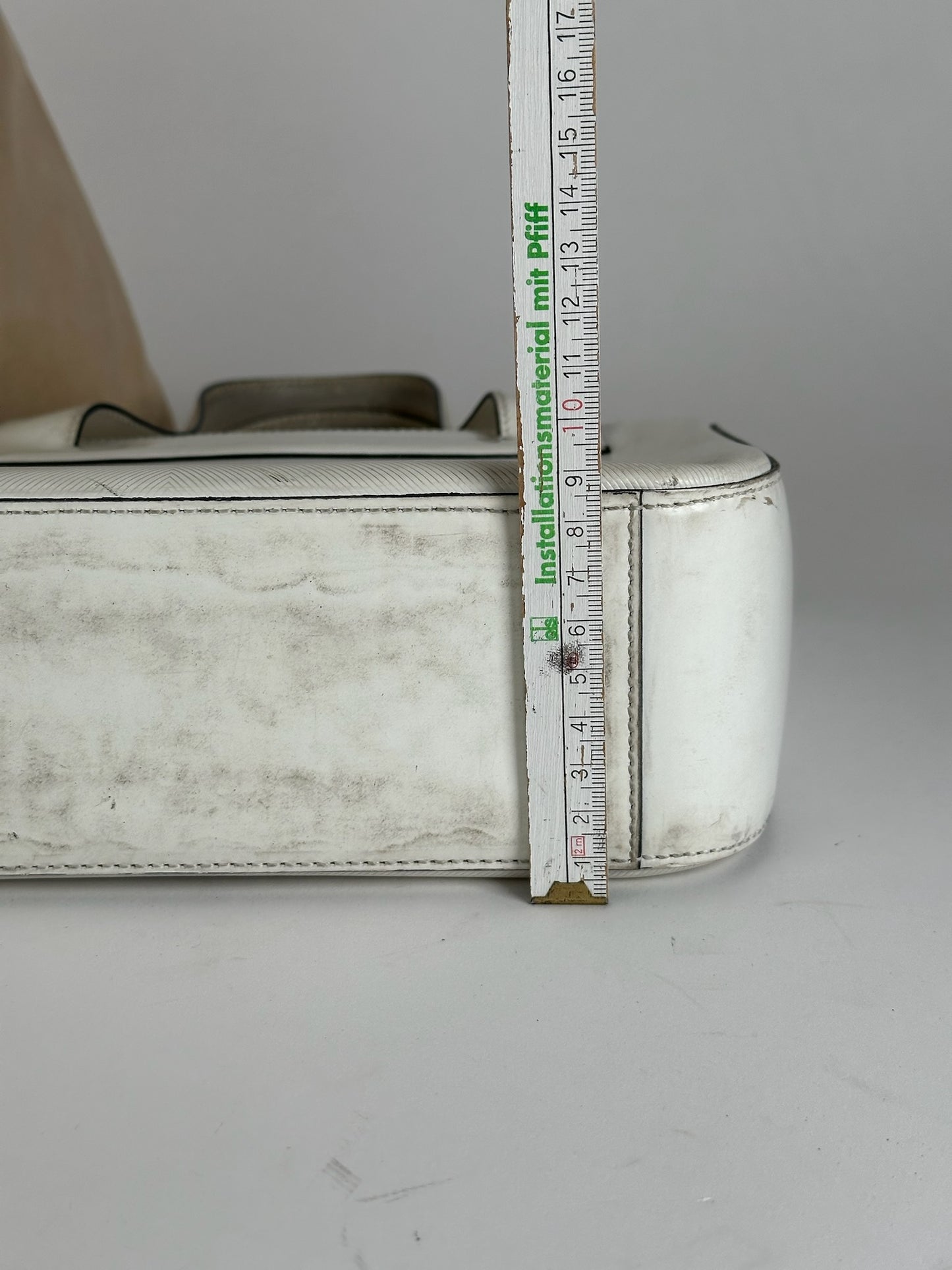 Sac à main vintage en cuir et coton Céline Paris blanc