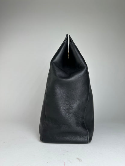 Vintage Salvatore Ferragamo Leather Frame Top Handle Handbag Black