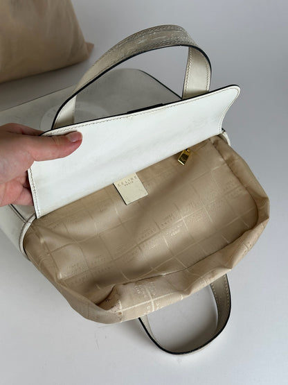 Sac à main vintage en cuir et coton Céline Paris blanc