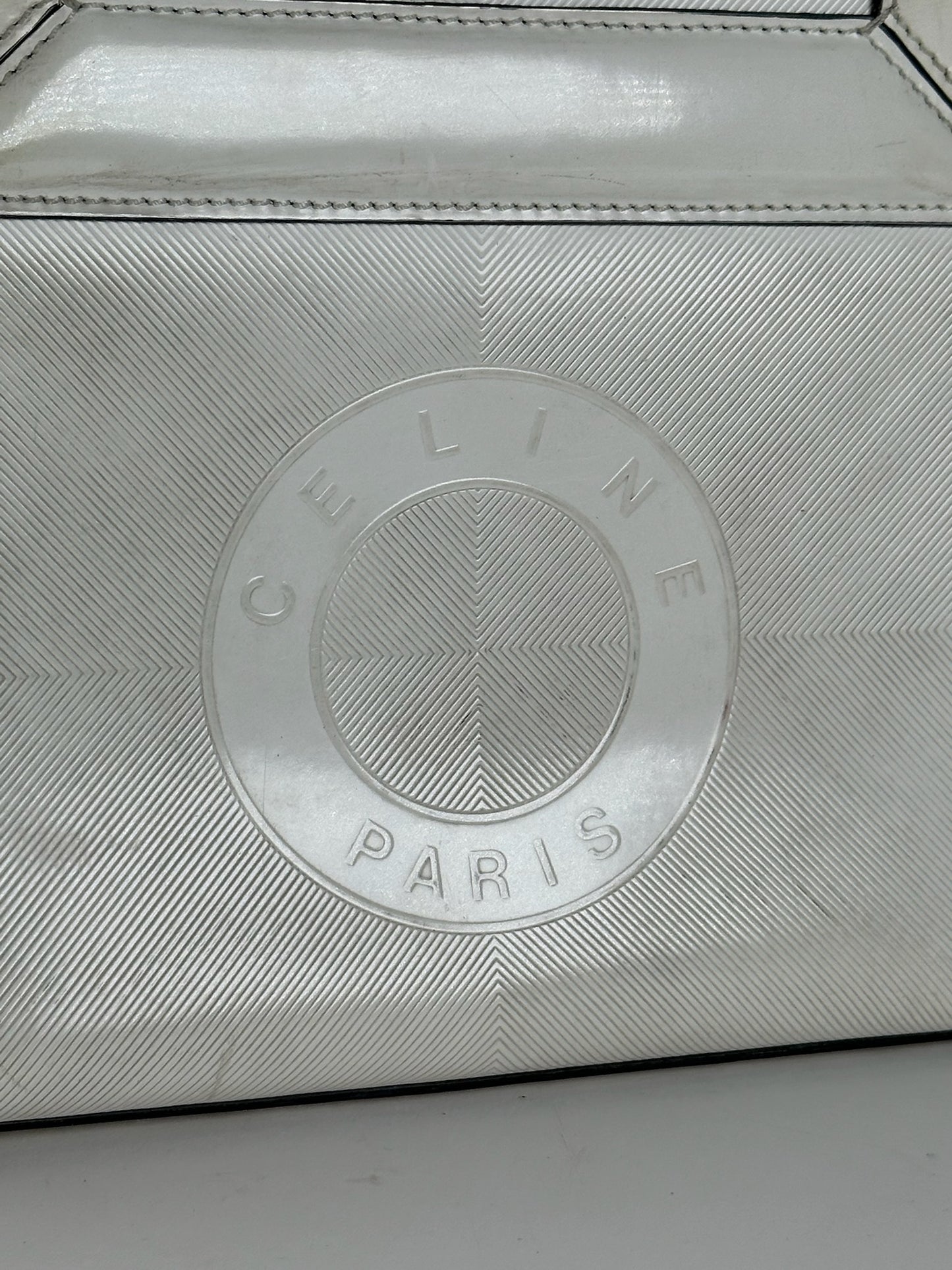 Sac à main vintage en cuir et coton Céline Paris blanc