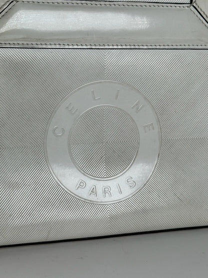 Sac à main vintage en cuir et coton Céline Paris blanc