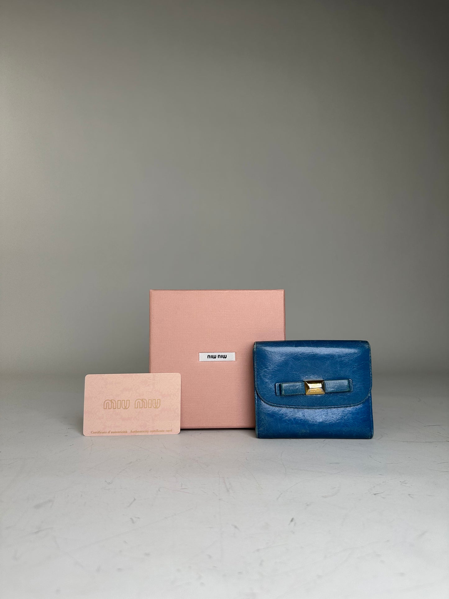 Vintage Miu Miu Grained Leather Wallet Cobalt Gold