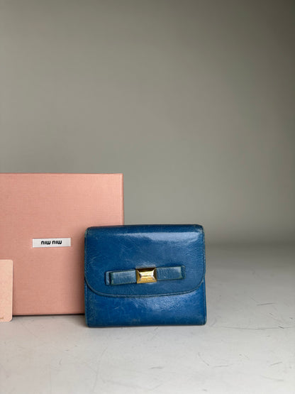 Vintage Miu Miu Grained Leather Wallet Cobalt Gold