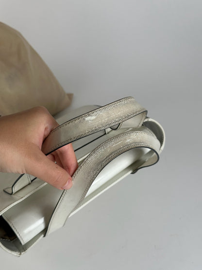 Sac à main vintage en cuir et coton Céline Paris blanc