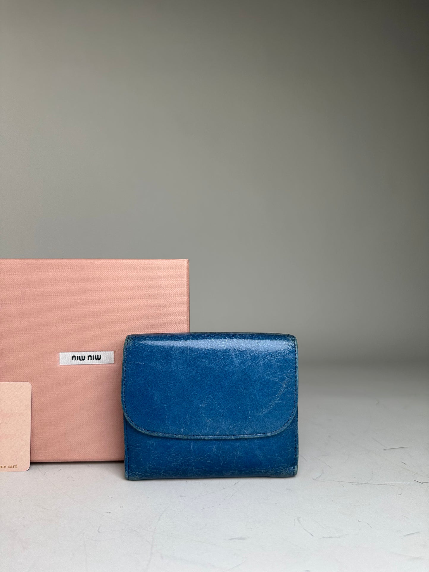Vintage Miu Miu Grained Leather Wallet Cobalt Gold