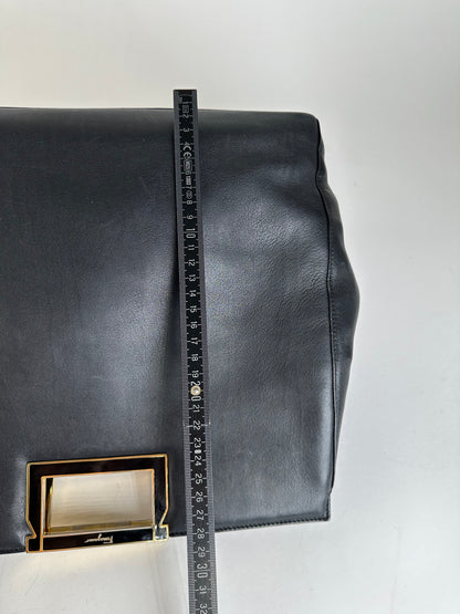 Vintage Salvatore Ferragamo Leather Frame Top Handle Handbag Black