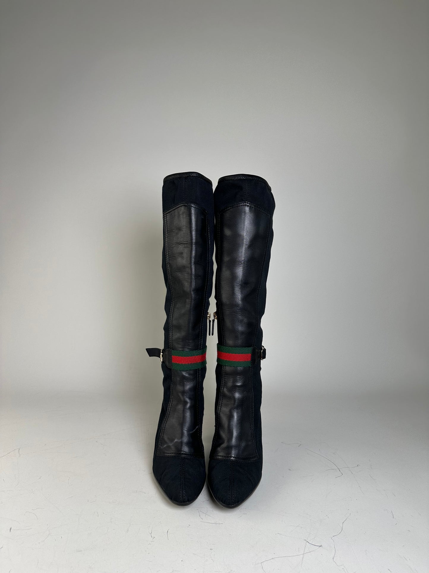 Vintage Gucci Suede Leather Knee-High Boots Black Green EU36