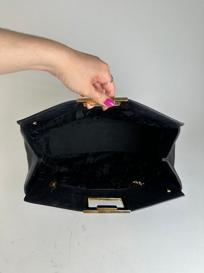 Vintage Salvatore Ferragamo Leather Frame Top Handle Handbag Black