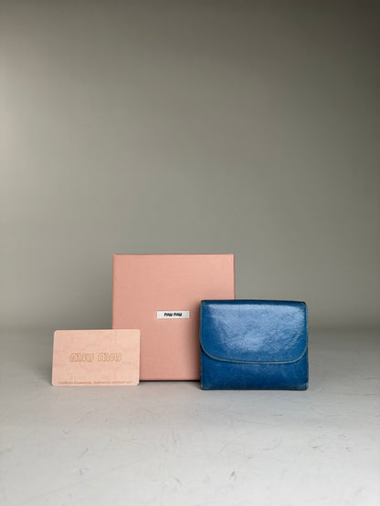 Vintage Miu Miu Grained Leather Wallet Cobalt Gold