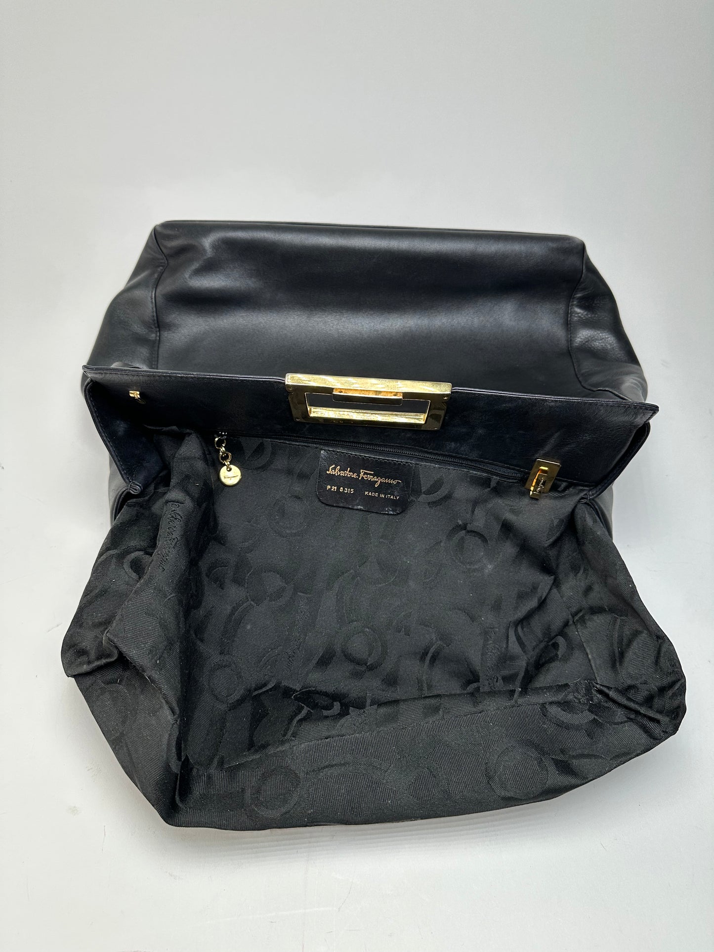 Vintage Salvatore Ferragamo Leather Frame Top Handle Handbag Black