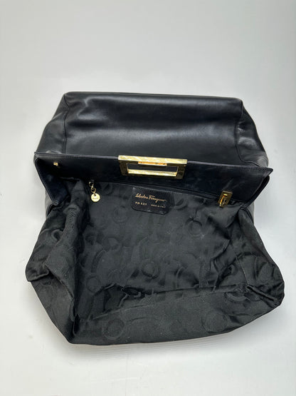 Vintage Salvatore Ferragamo Leather Frame Top Handle Handbag Black
