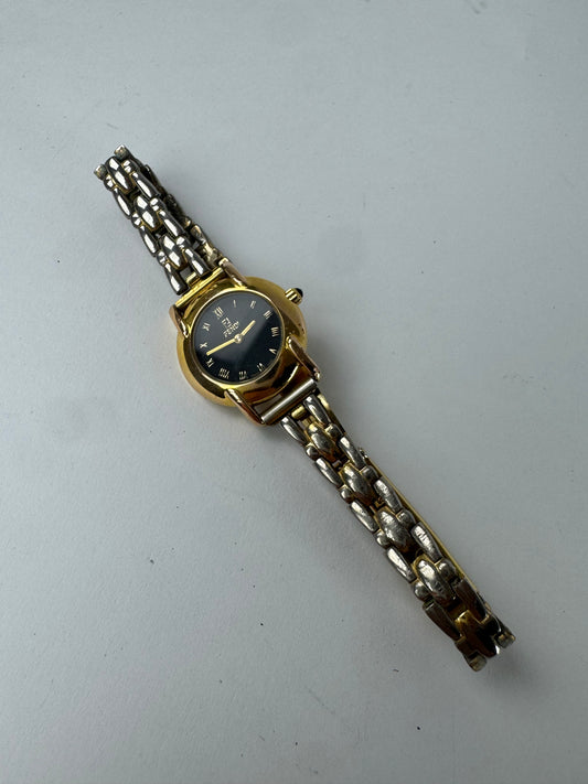 Vintage Fendi Roma Bicolor Quartz Watch Silver Gold Black