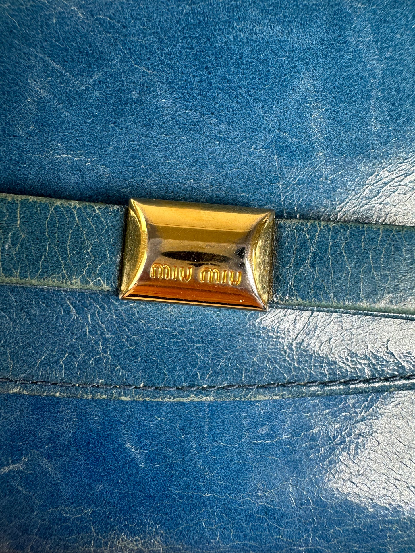 Vintage Miu Miu Grained Leather Wallet Cobalt Gold