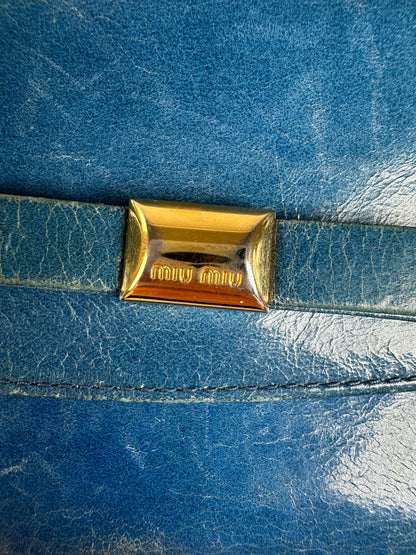 Vintage Miu Miu Grained Leather Wallet Cobalt Gold