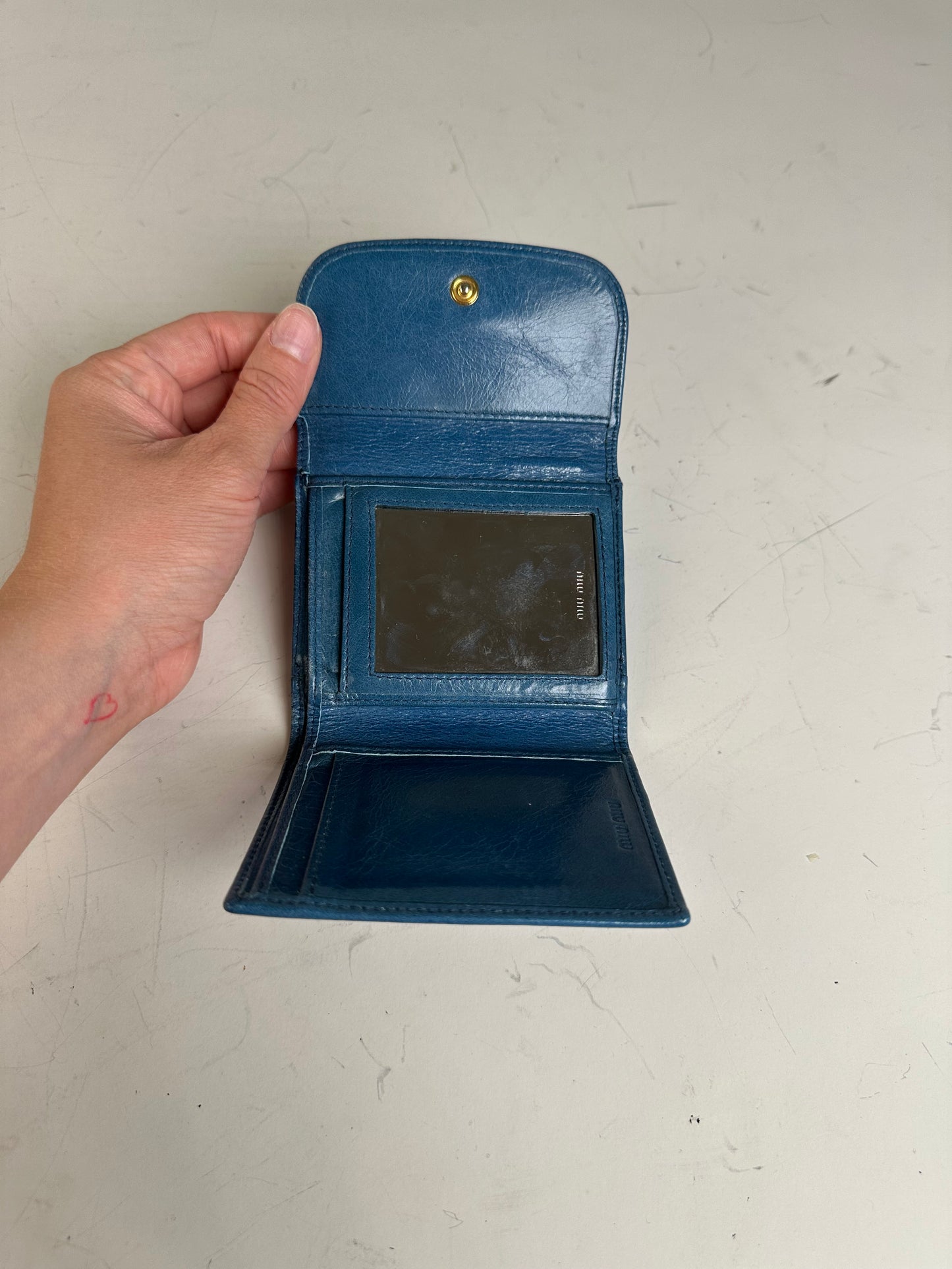 Vintage Miu Miu Grained Leather Wallet Cobalt Gold