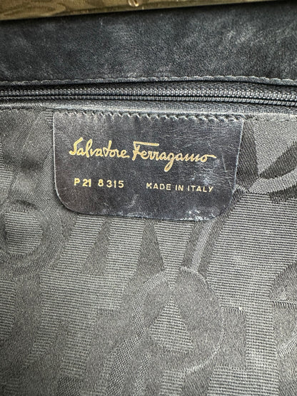 Vintage Salvatore Ferragamo Leather Frame Top Handle Handbag Black