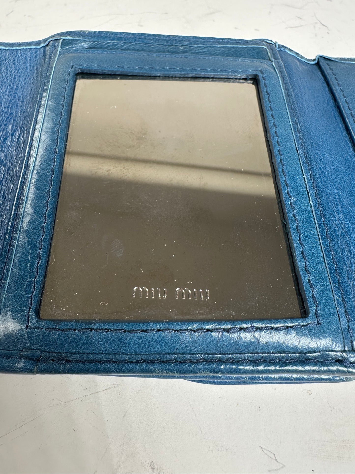Vintage Miu Miu Grained Leather Wallet Cobalt Gold