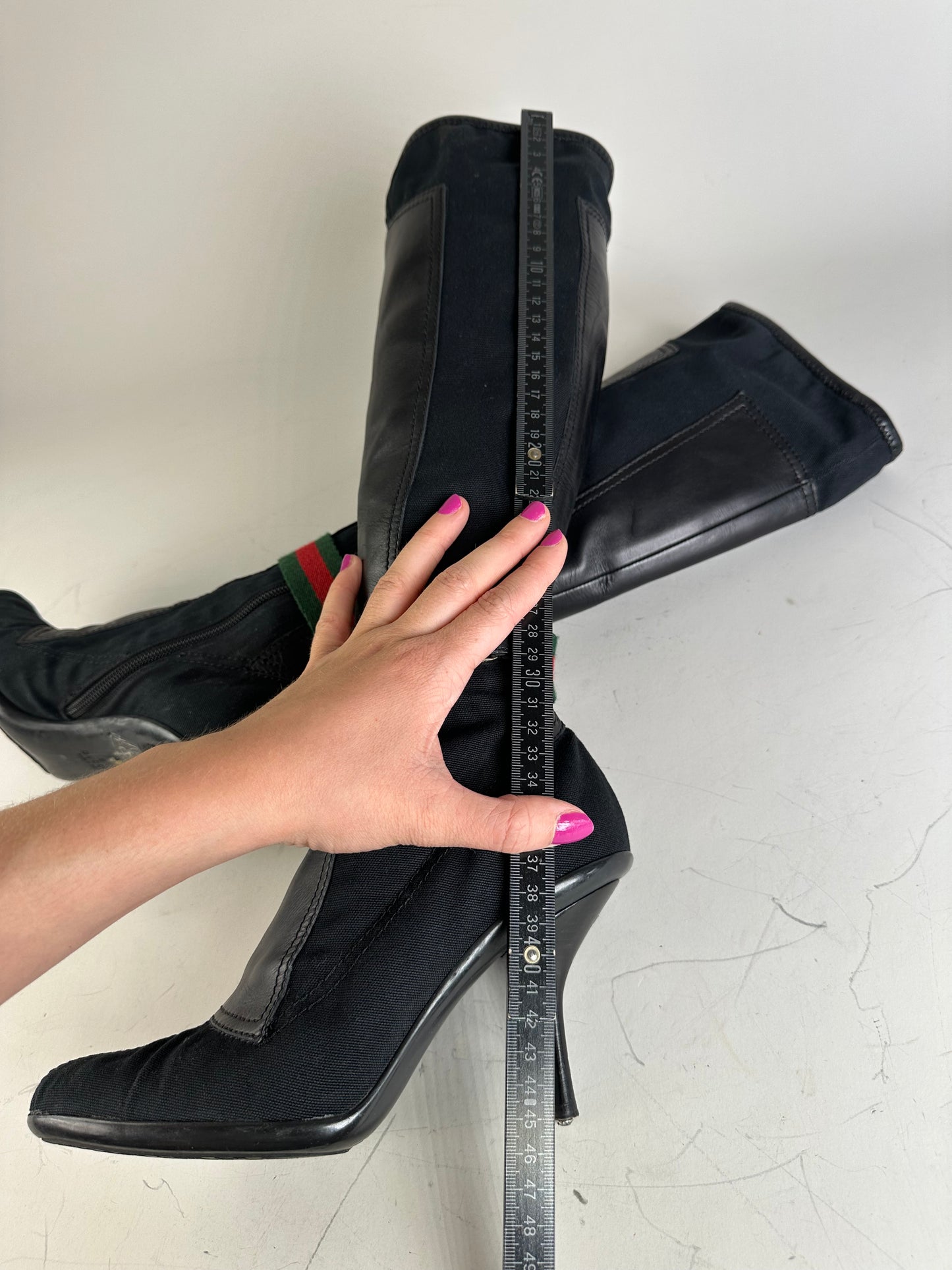 Vintage Gucci Suede Leather Knee-High Boots Black Green EU36
