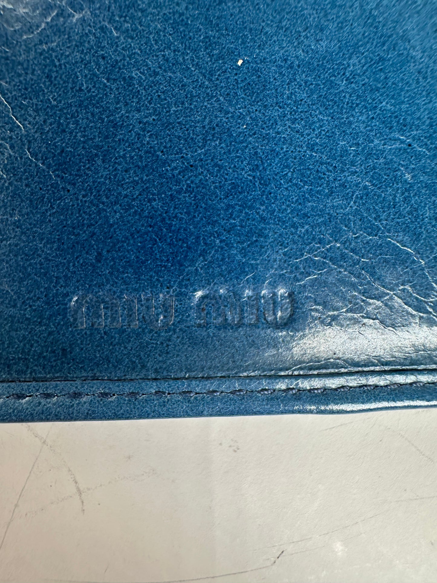 Vintage Miu Miu Grained Leather Wallet Cobalt Gold