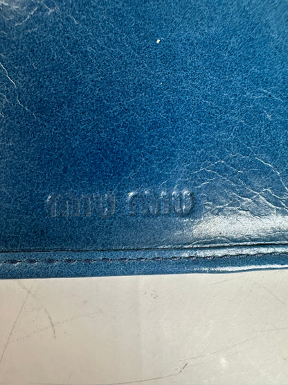 Vintage Miu Miu Grained Leather Wallet Cobalt Gold