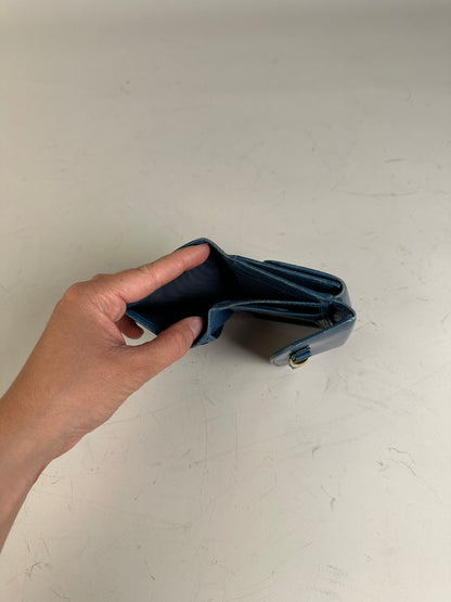 Vintage Miu Miu Grained Leather Wallet Cobalt Gold
