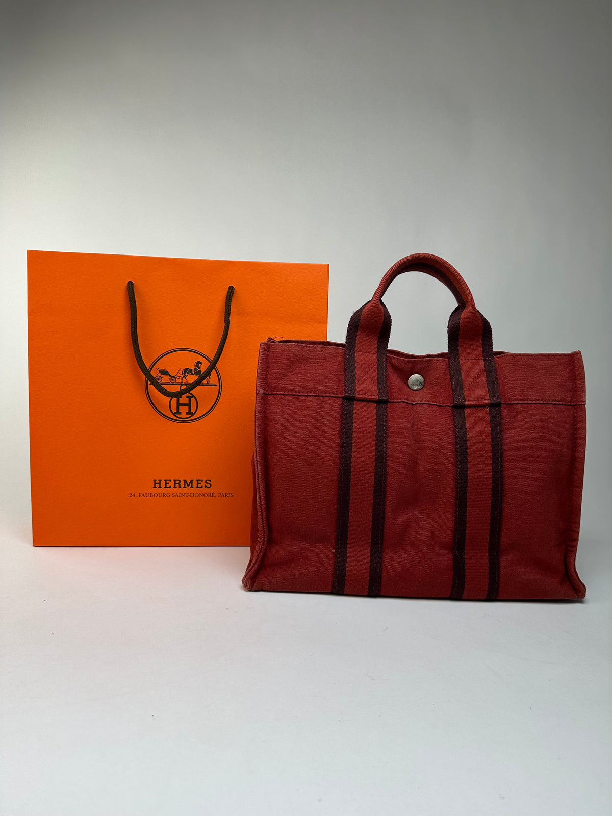 Vintage Hermès Fourre-Tout Canvas Tote Late 1990s Rust Red