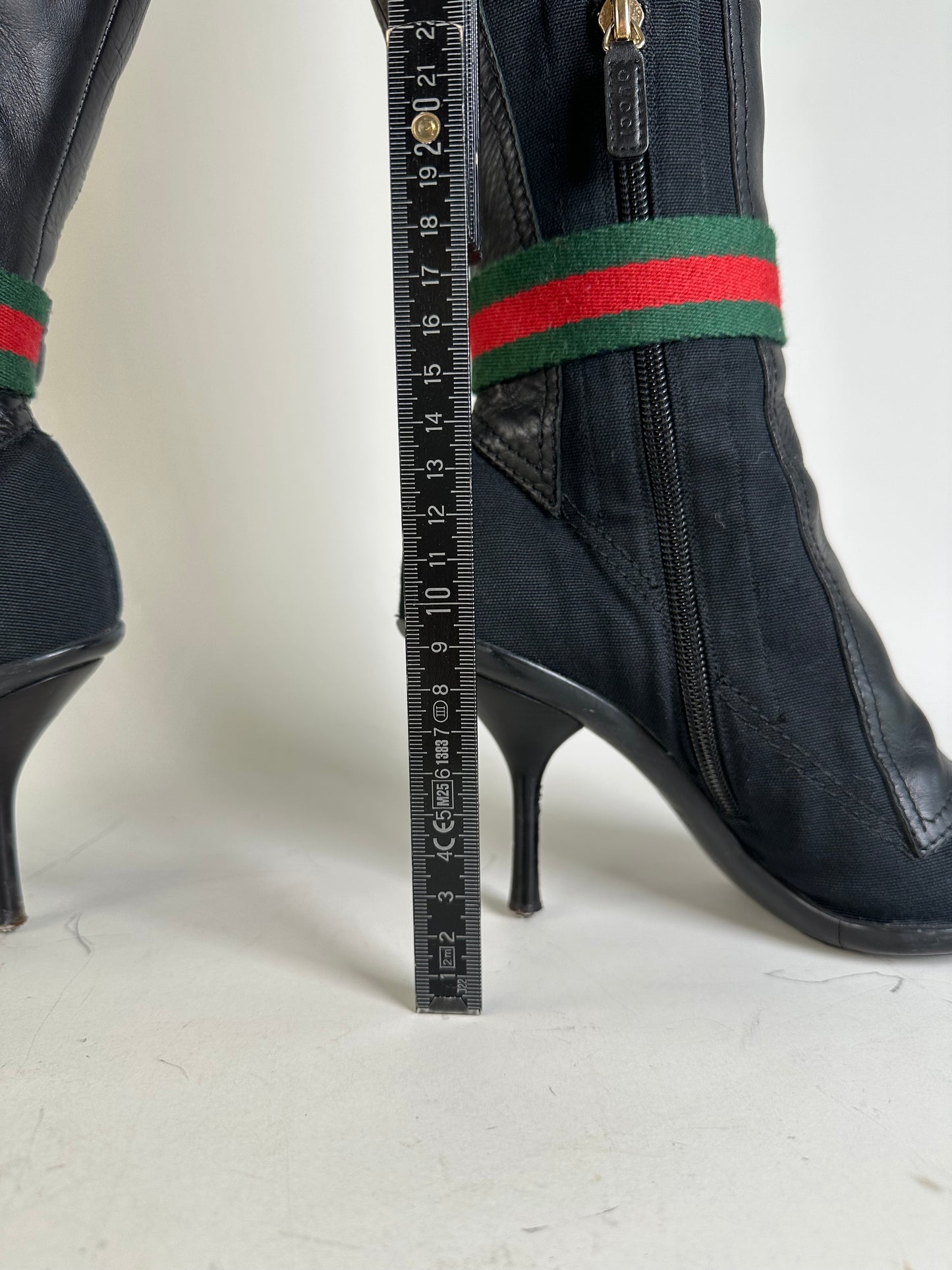 Vintage Gucci Suede Leather Knee-High Boots Black Green EU36