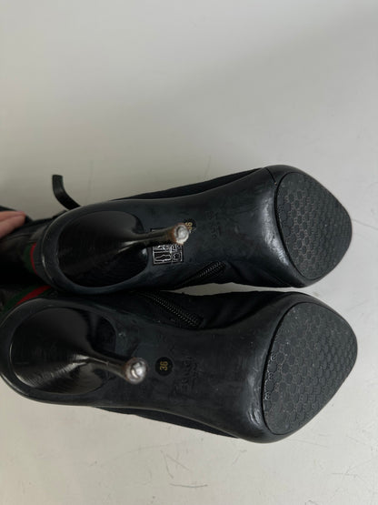 Vintage Gucci Suede Leather Knee-High Boots Black Green EU36