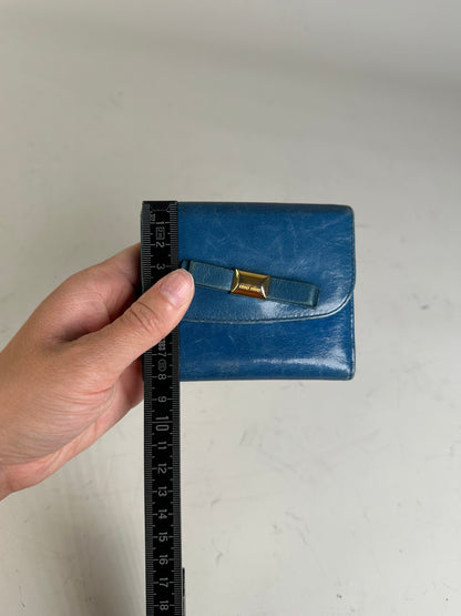 Vintage Miu Miu Grained Leather Wallet Cobalt Gold