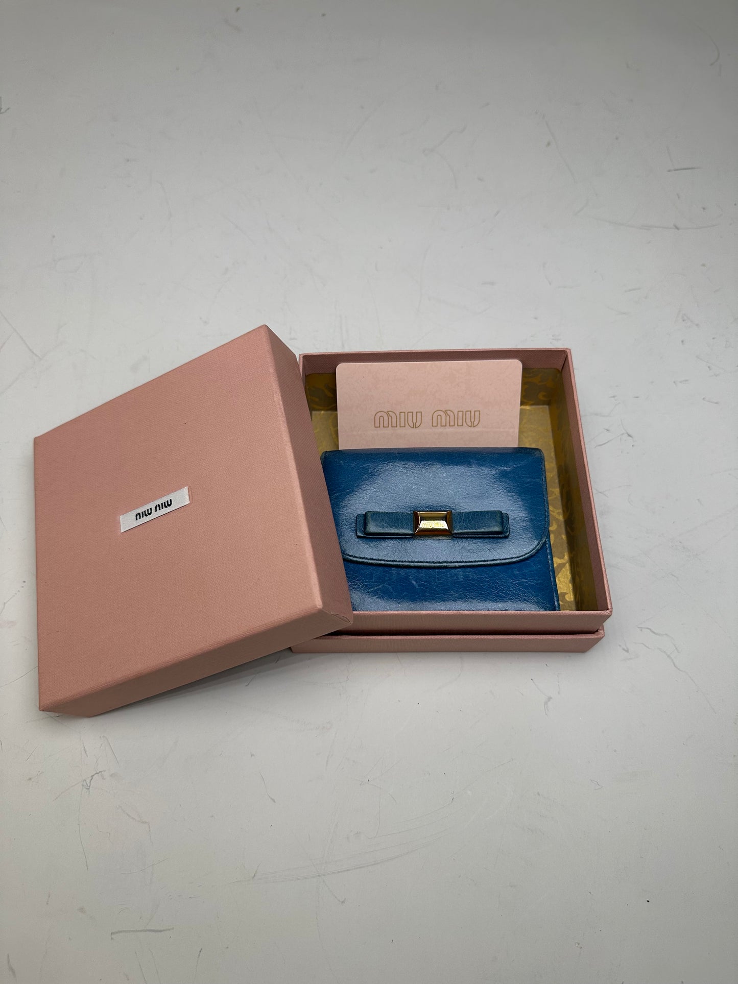 Vintage Miu Miu Grained Leather Wallet Cobalt Gold