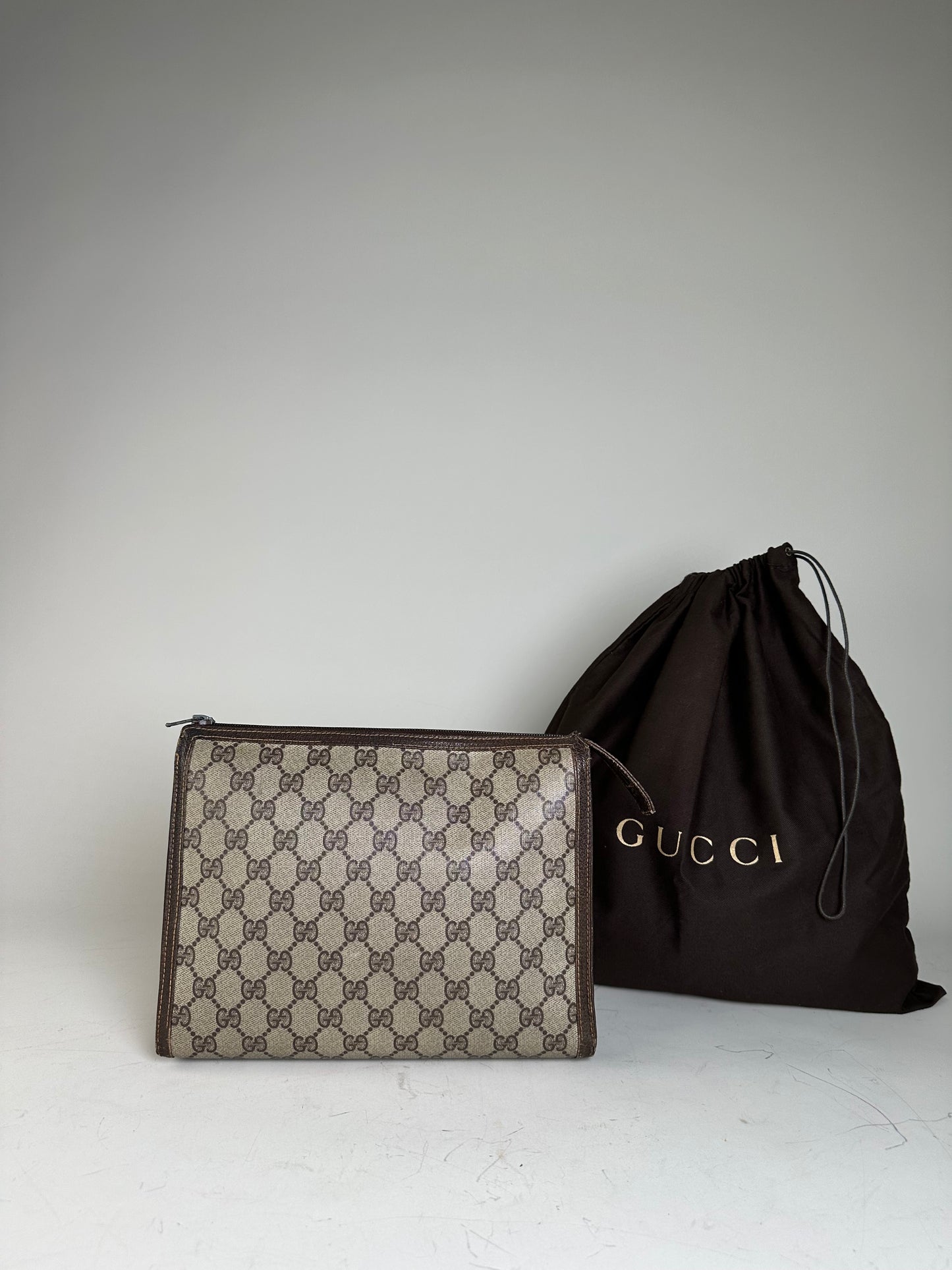 Vintage Gucci GG Supreme Canvas Pouch Beige Brown