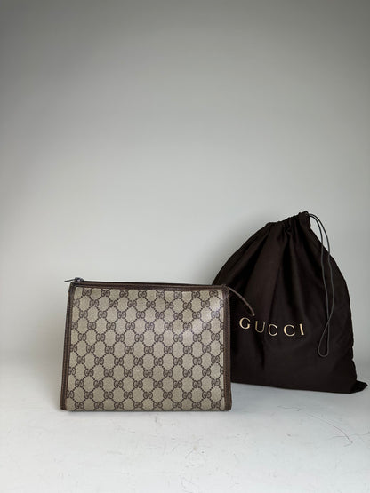 Vintage Gucci GG Supreme Canvas Pouch Beige Brown