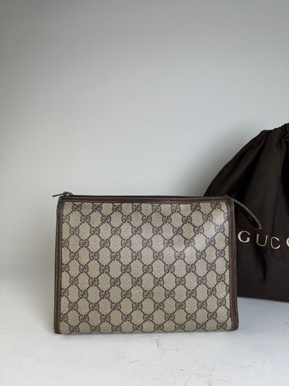 Vintage Gucci GG Supreme Canvas Pouch Beige Brown