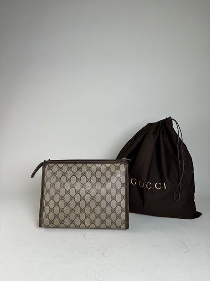 Vintage Gucci GG Supreme Canvas Pouch Beige Brown