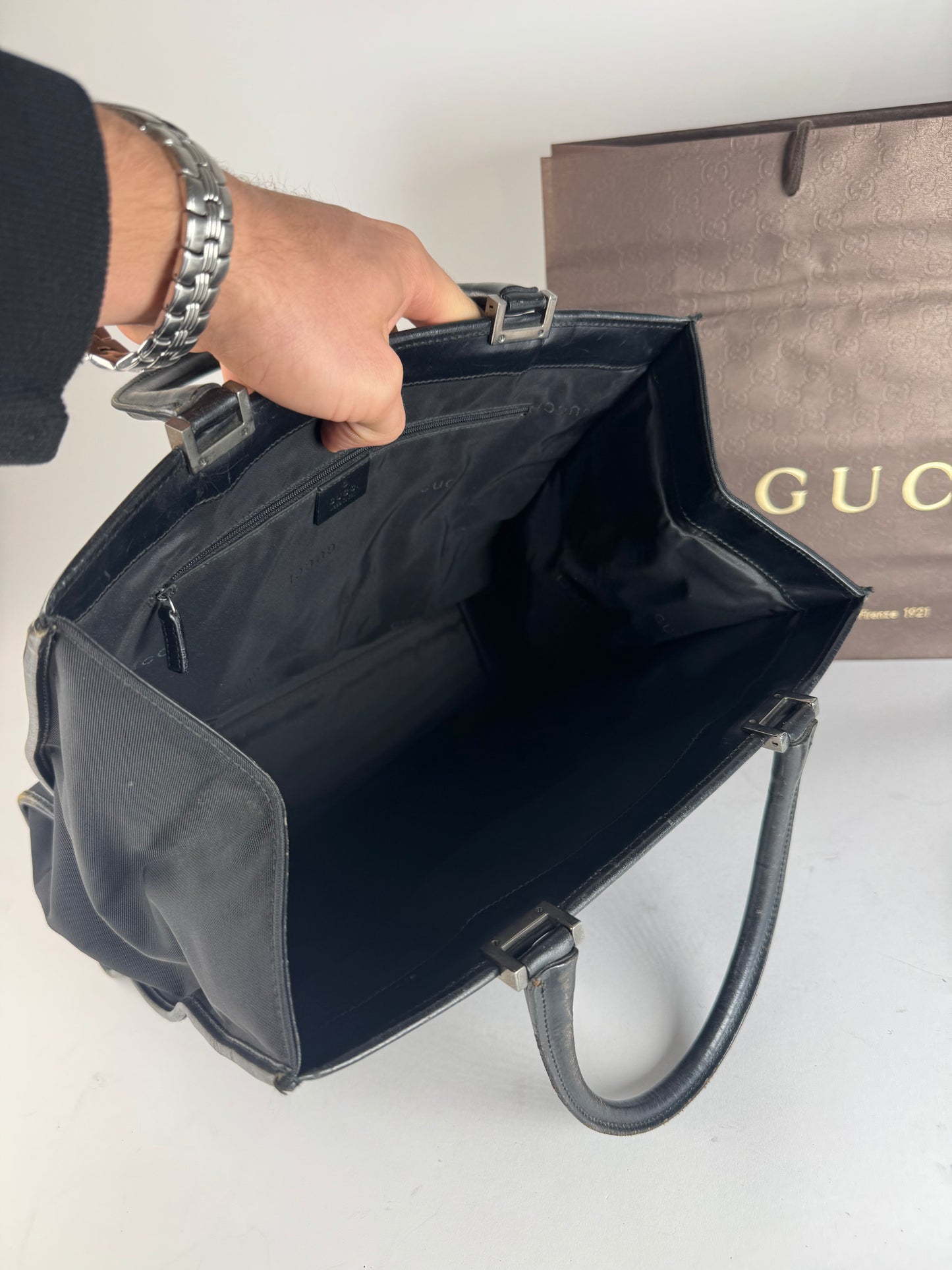 Vintage Gucci Jackie Leather Canvas Bag Black