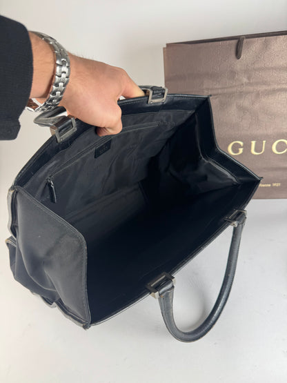 Vintage Gucci Jackie Leather Canvas Bag Black