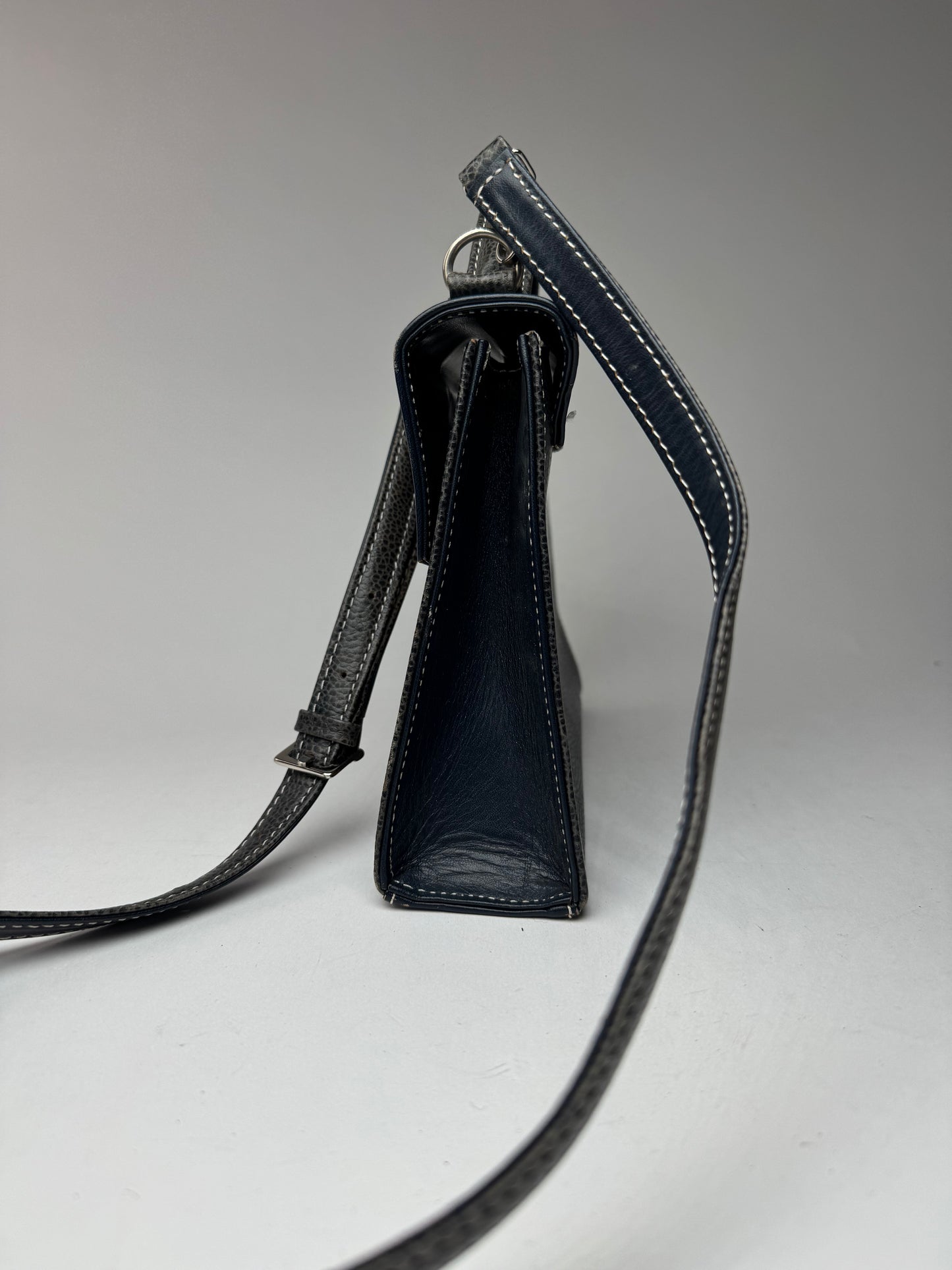 Vintage Courreges 2 way leather bag navy gray