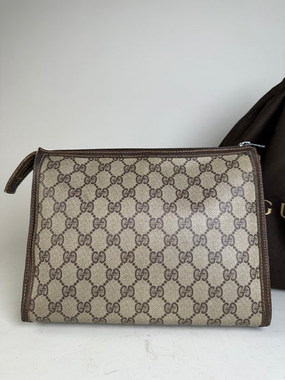 Vintage Gucci GG Supreme Canvas Pouch Beige Brown