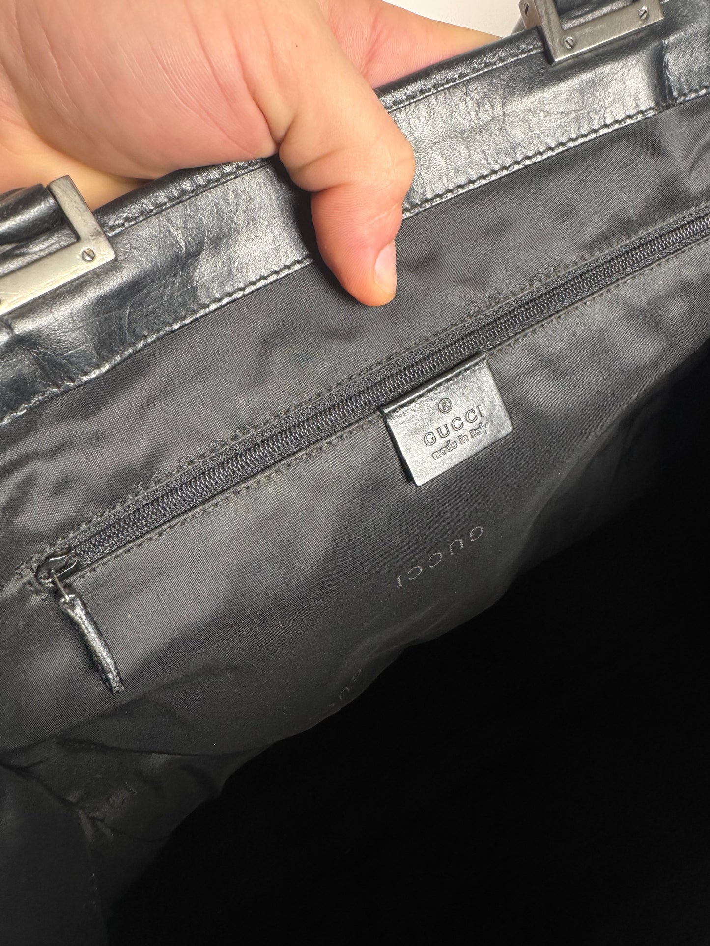 Vintage Gucci Jackie Leather Canvas Bag Black