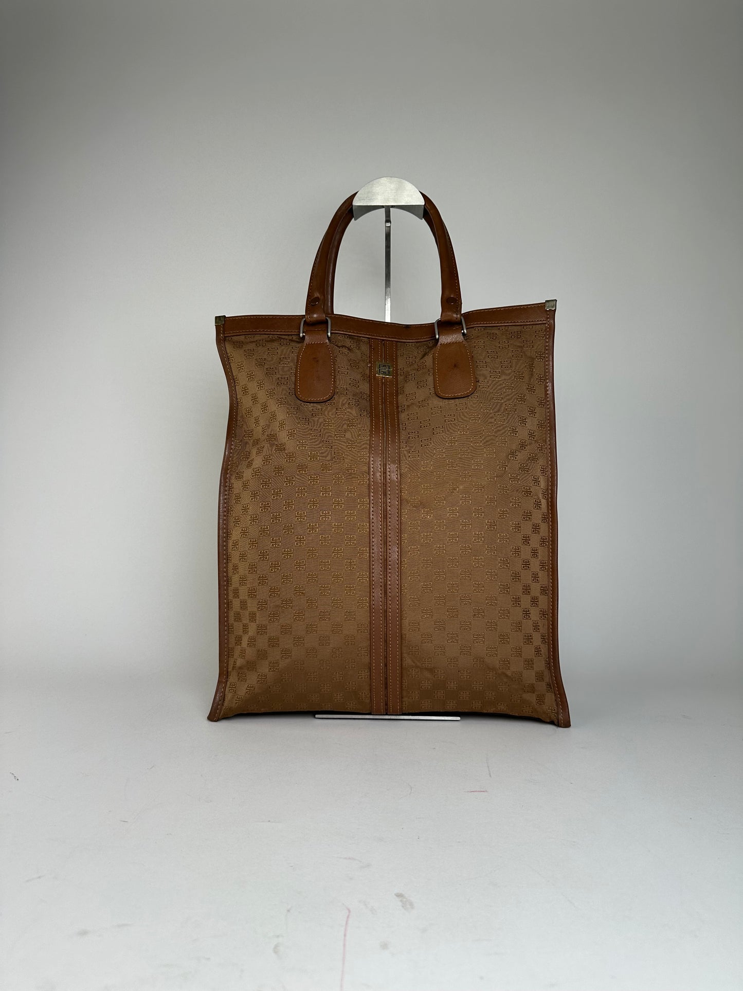 Vintage Givenchy 4G Monogram Canvas Leather Tote Bag Brown