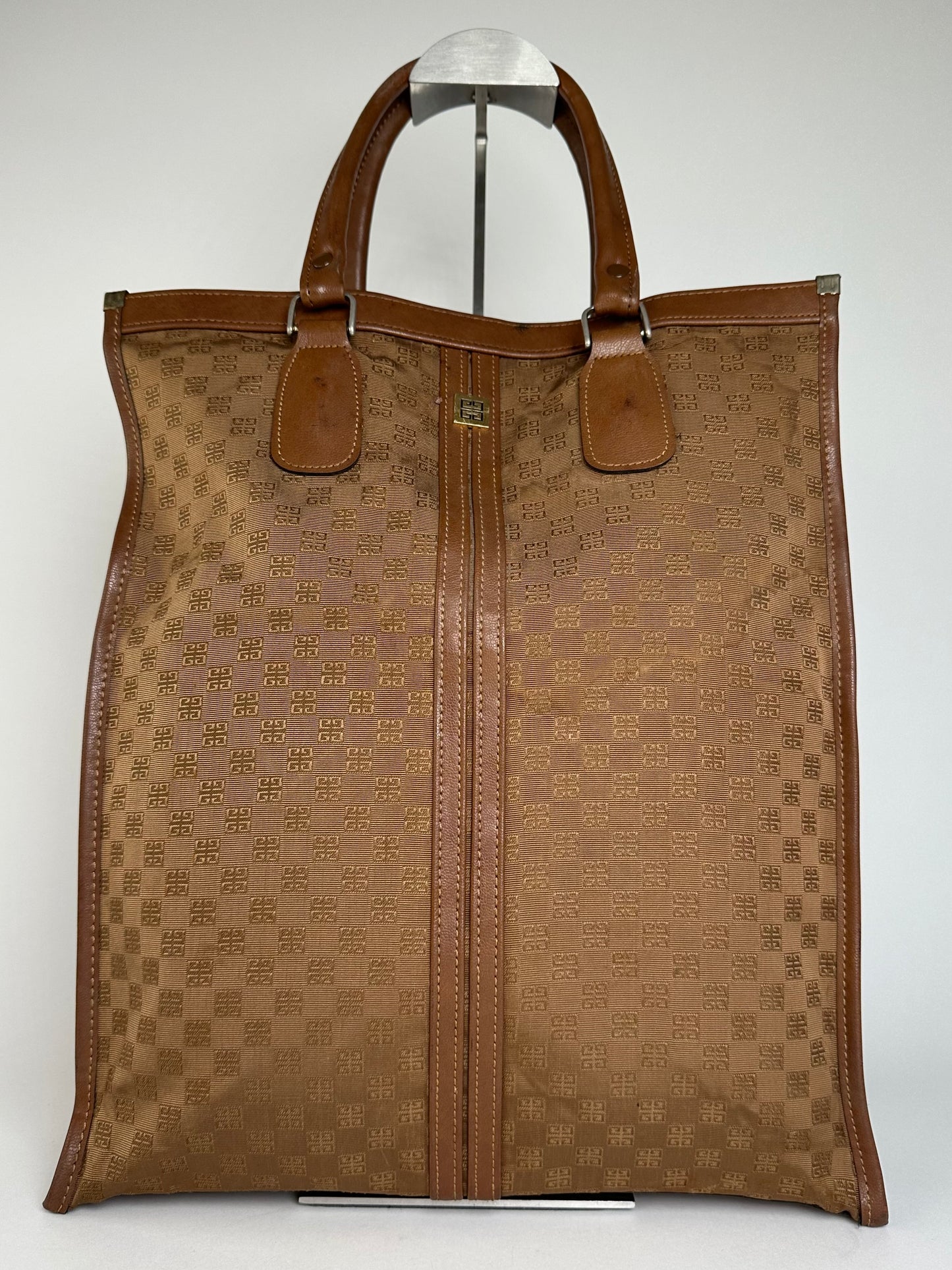 Vintage Givenchy 4G Monogram Canvas Leather Tote Bag Brown