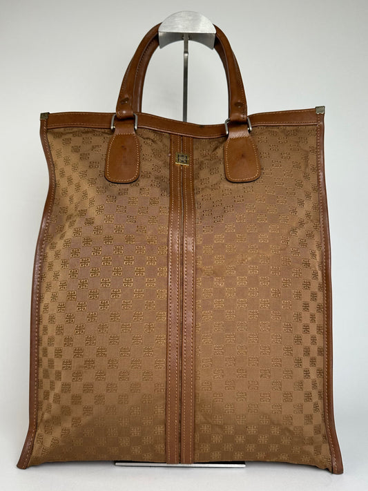 Vintage Givenchy 4G Monogram Canvas Leather Tote Bag Brown