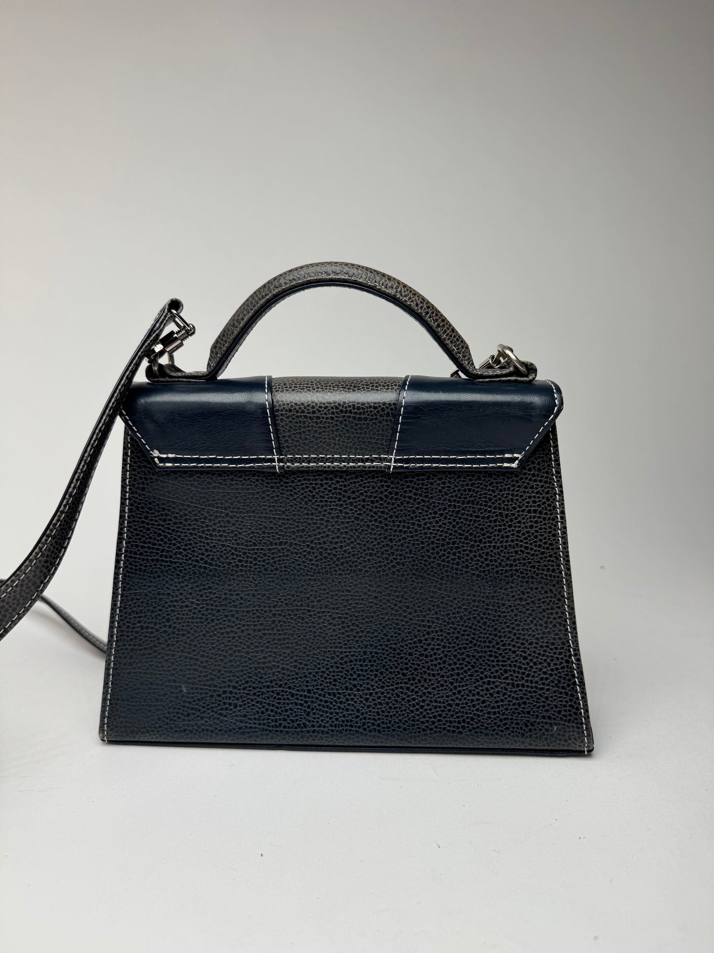 Vintage Courreges 2 way leather bag navy gray