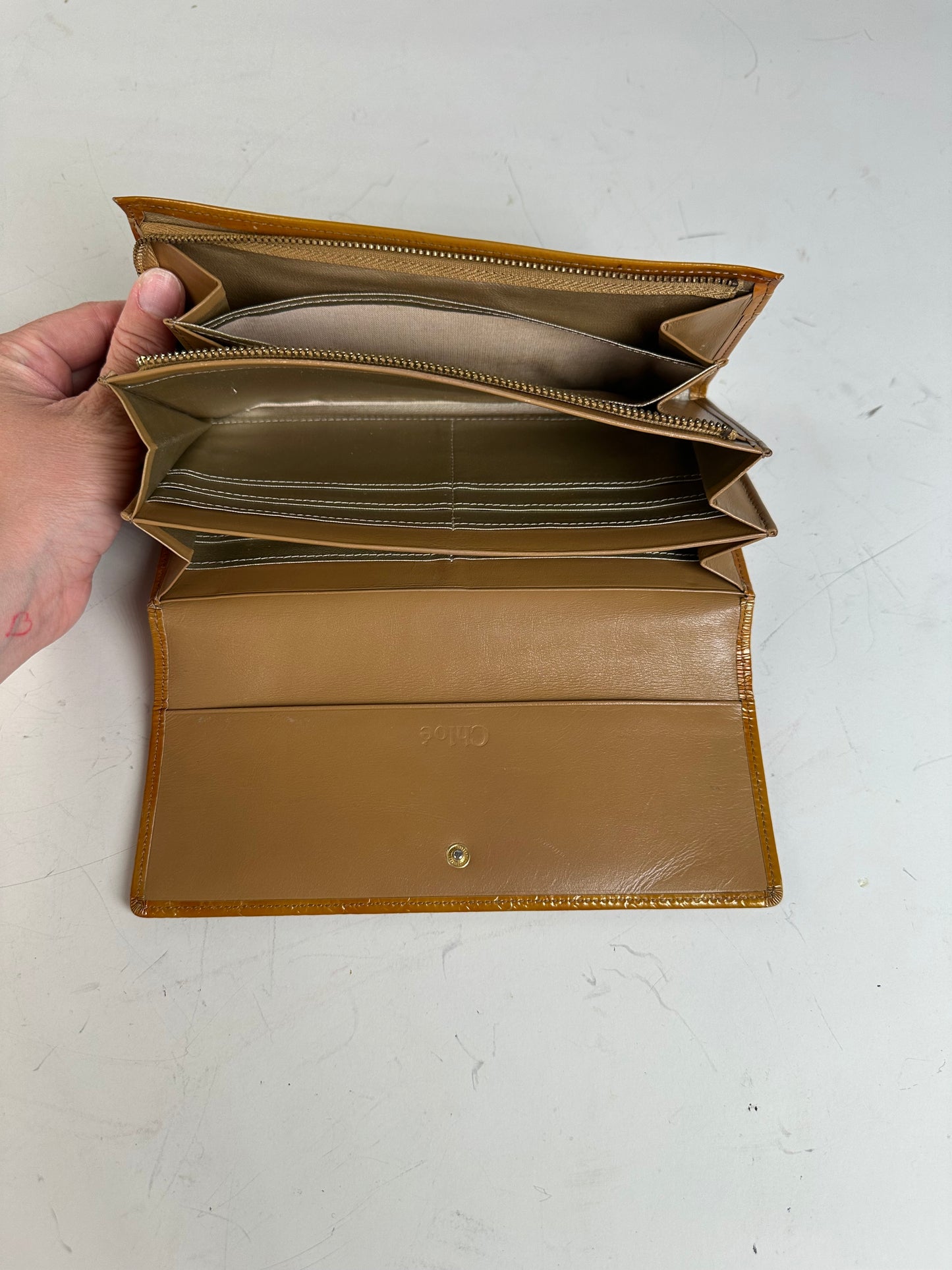 Vintage Chloé Textured Leather Wallet Yellow Gold