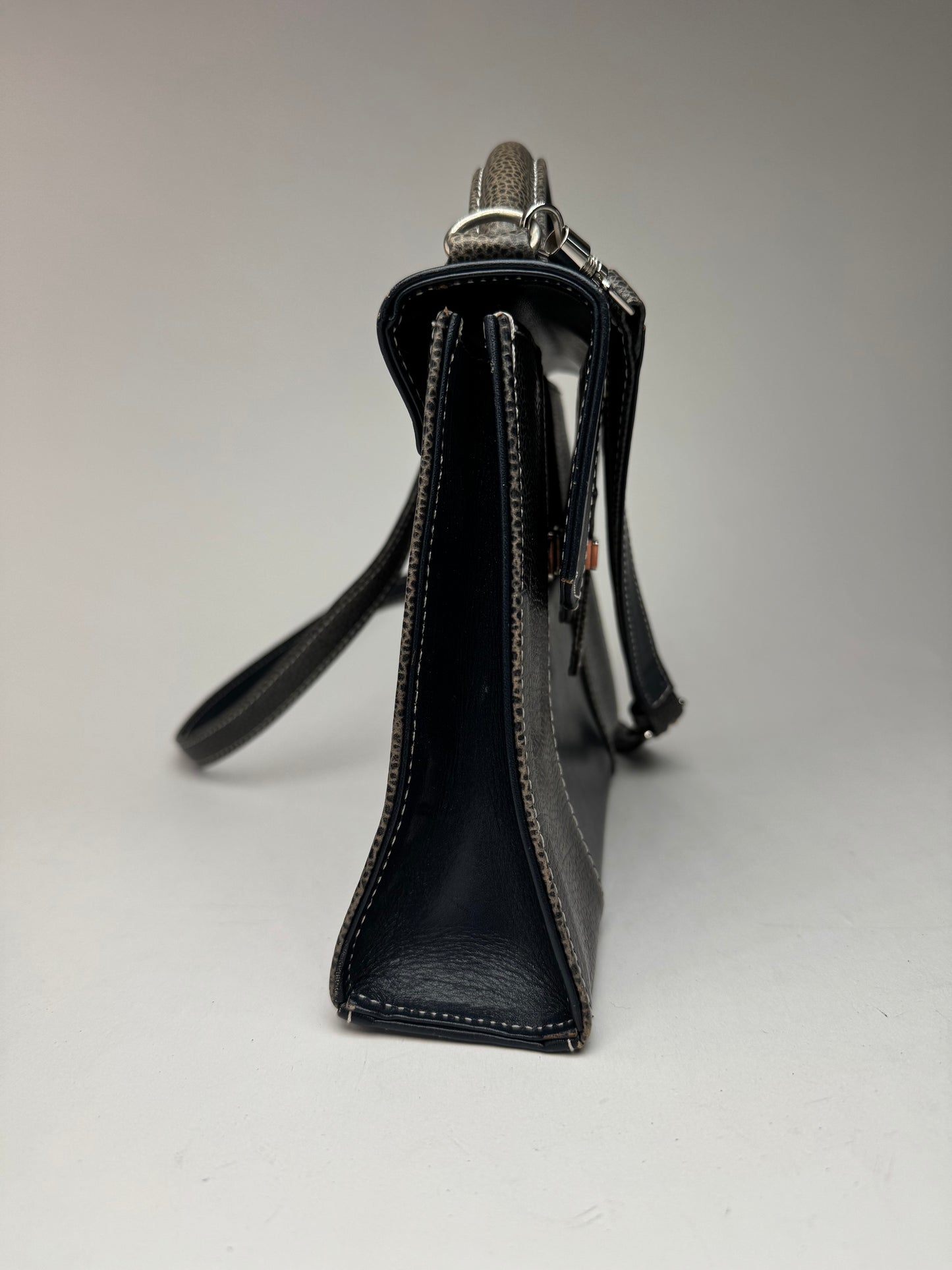 Vintage Courreges 2 way leather bag navy gray