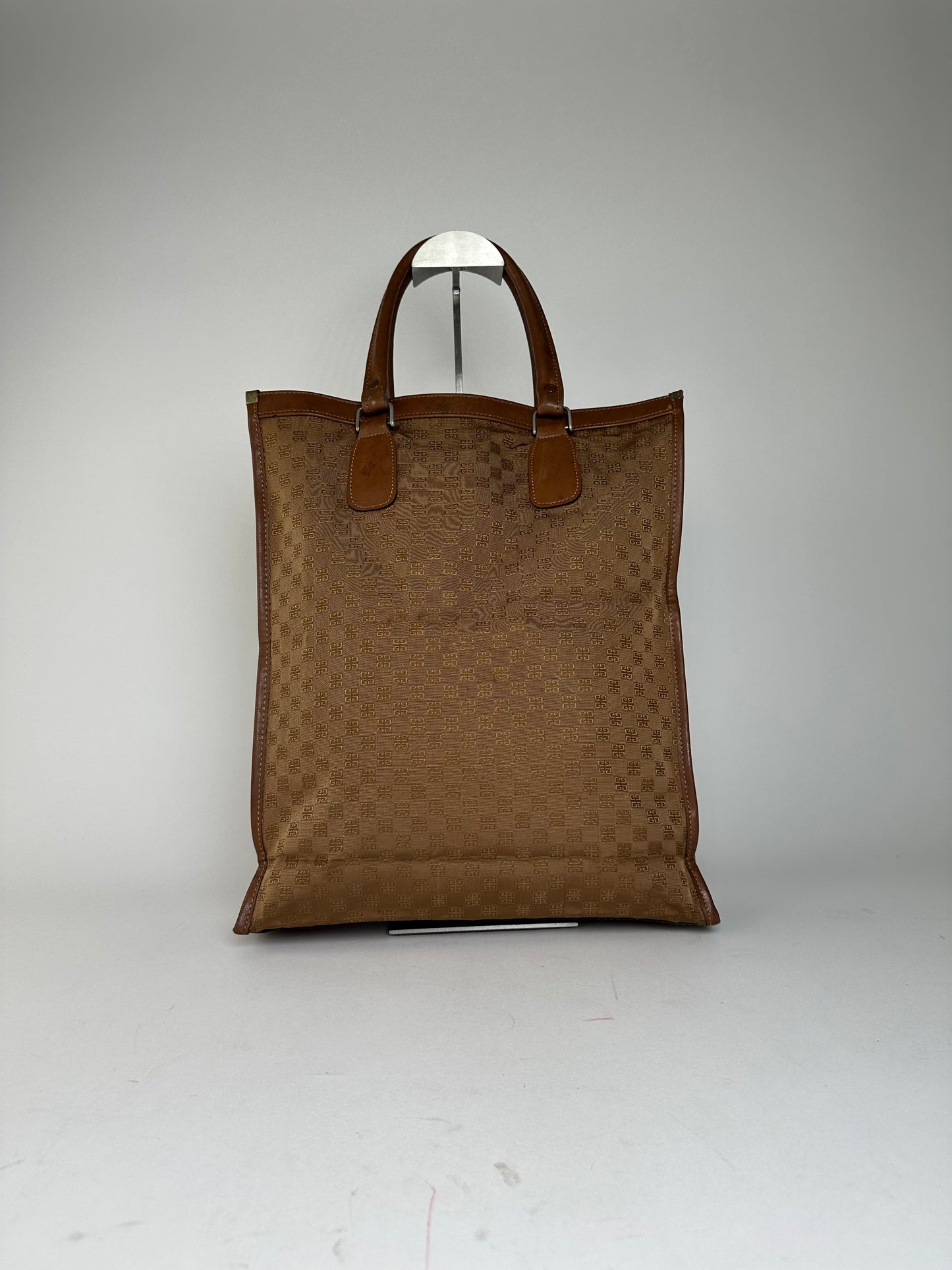 Vintage Givenchy 4G Monogram Canvas Leather Tote Bag Brown