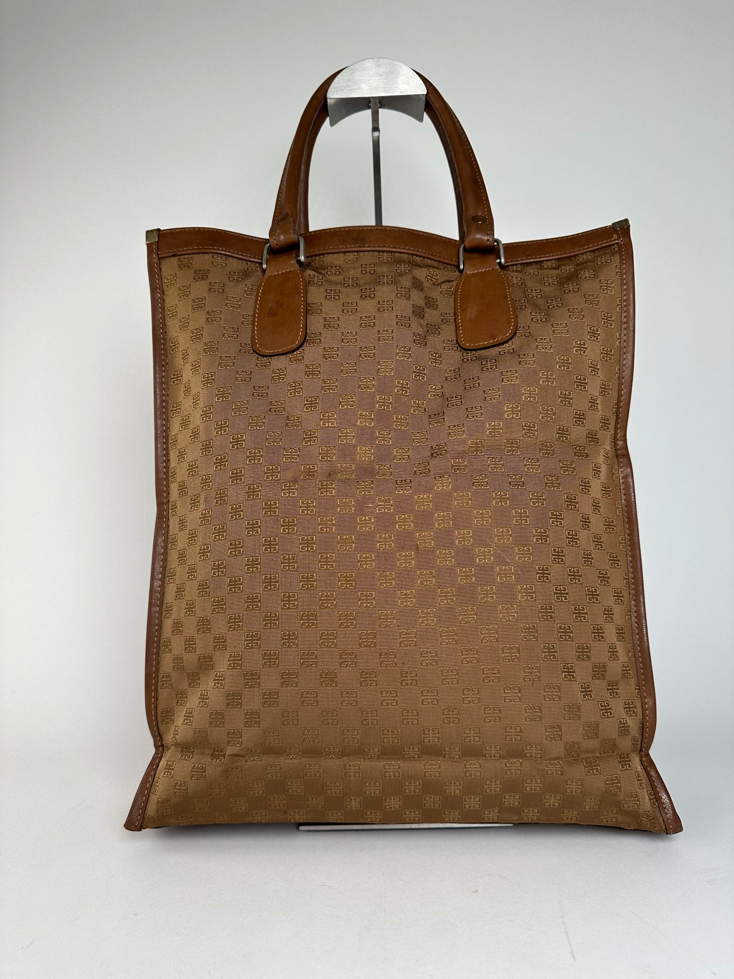 Vintage Givenchy 4G Monogram Canvas Leather Tote Bag Brown