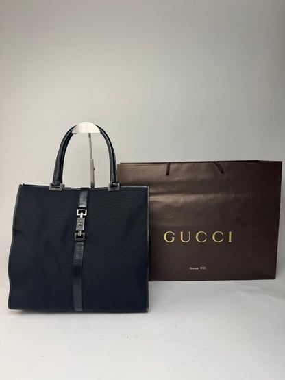 Vintage Gucci Jackie Leather Canvas Bag Black