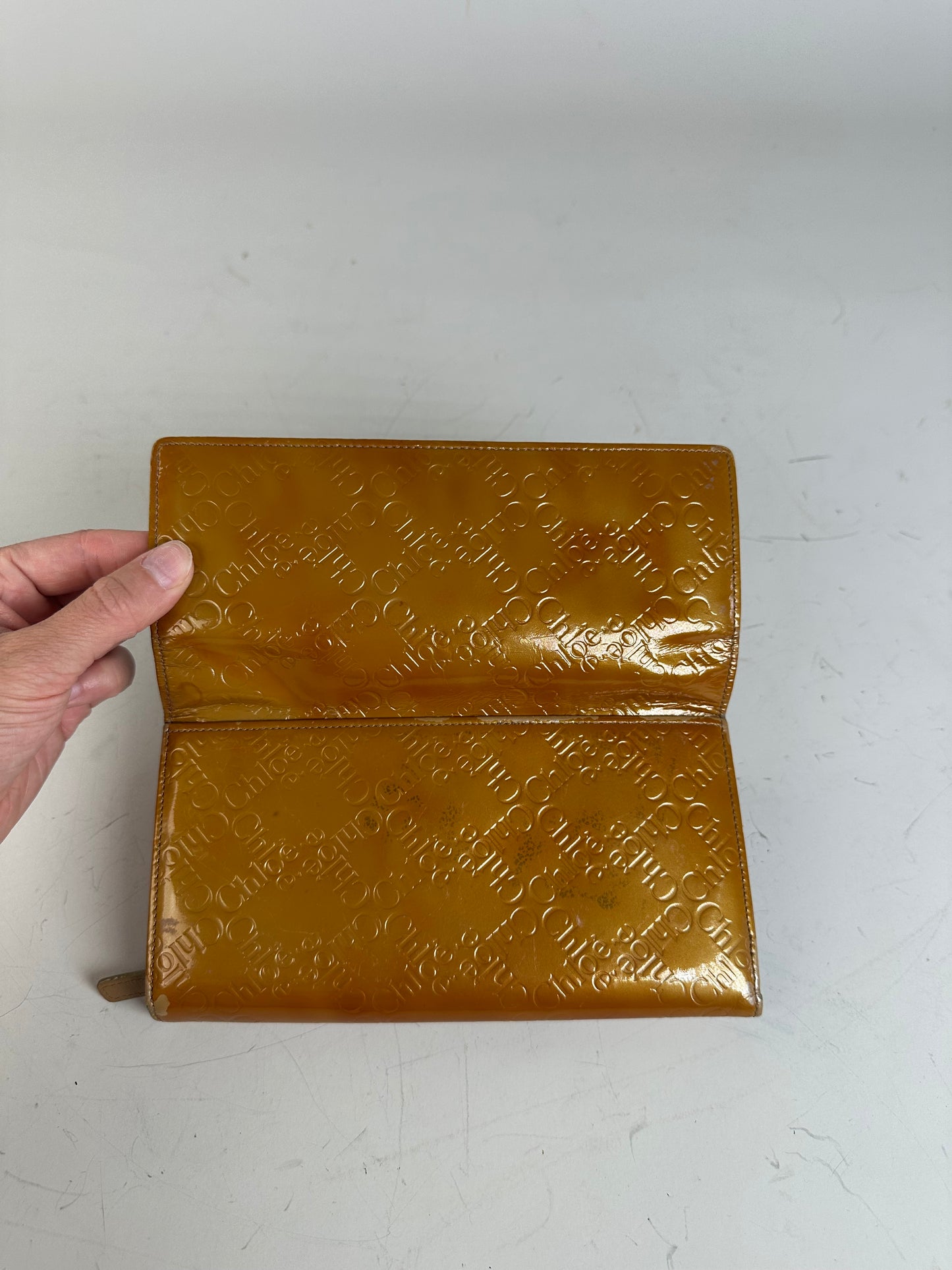 Vintage Chloé Textured Leather Wallet Yellow Gold