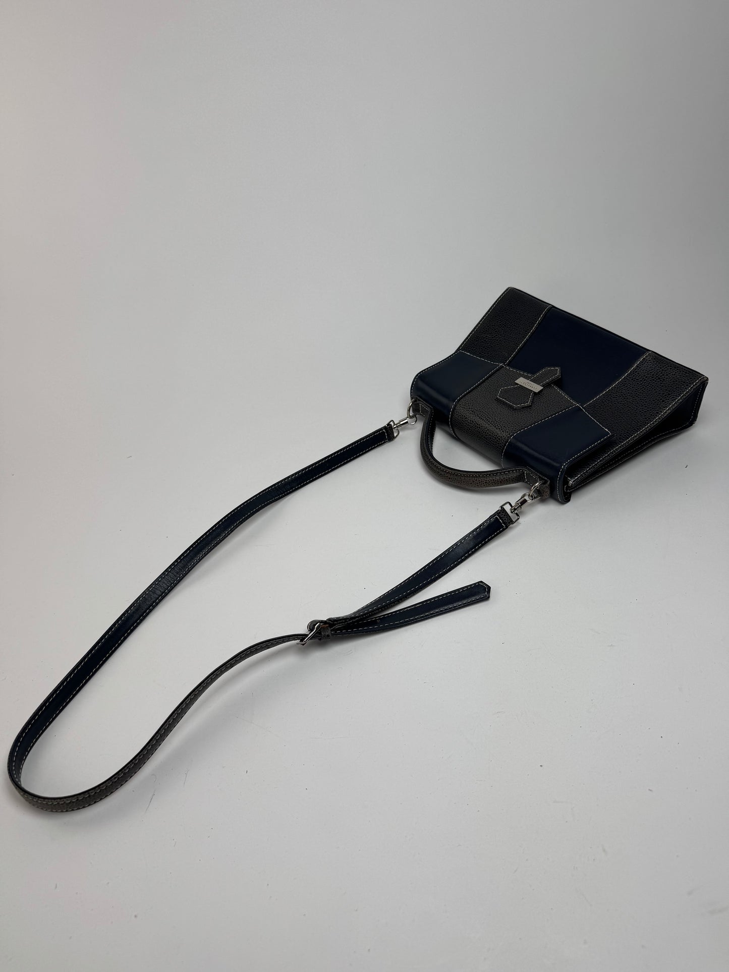 Vintage Courreges 2 way leather bag navy gray